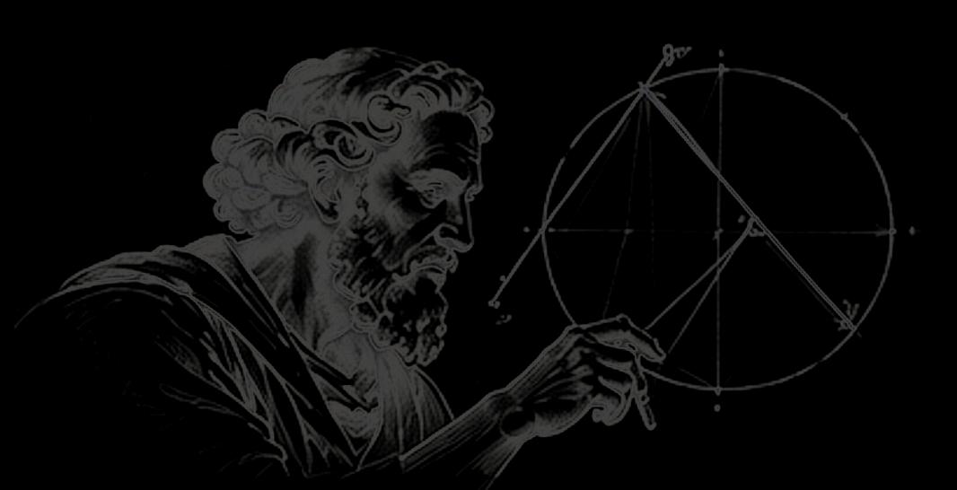 Archimedes working through a geometric construction, drawing into a circle with a stylus